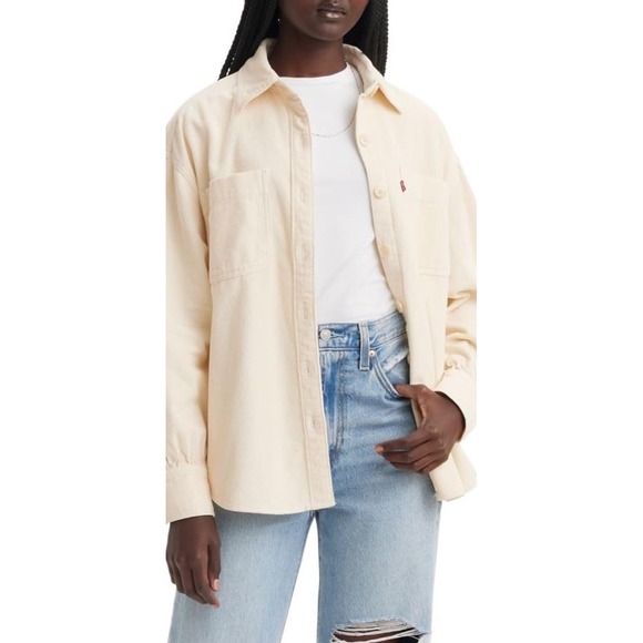 Levi's Women's Size XL Orion Corduroy Overshirt Size Large WHITE SWAN Shacket - Picture 2 of 4